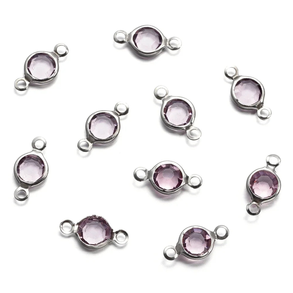 10pcs/lot Stainless Steel Crystal Round Double Ring Pendants for DIY Bracelet Necklace Beads Jewelry Making Accessories