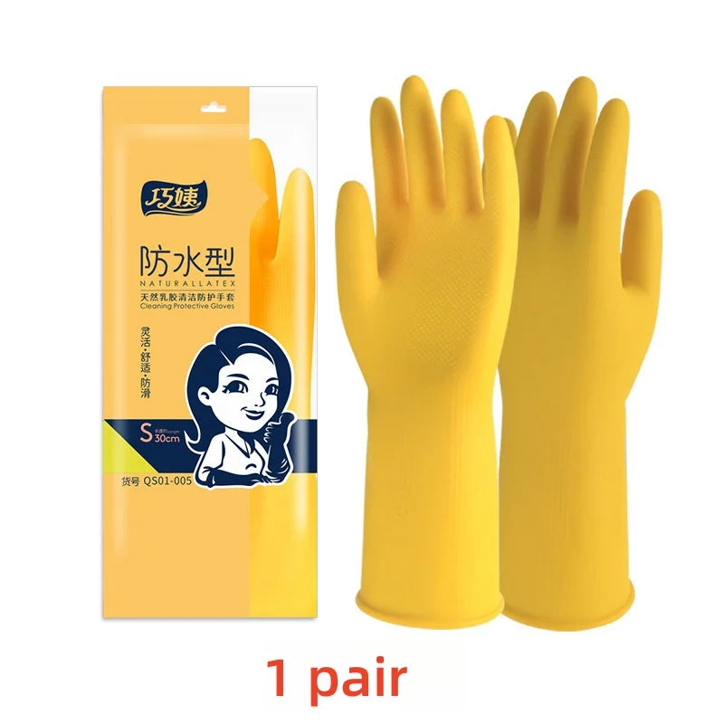 1 Pair Silicone Dishwashing Gloves – Rubber Scrubber Gloves for Household Kitchen Cleaning, Long & Durable