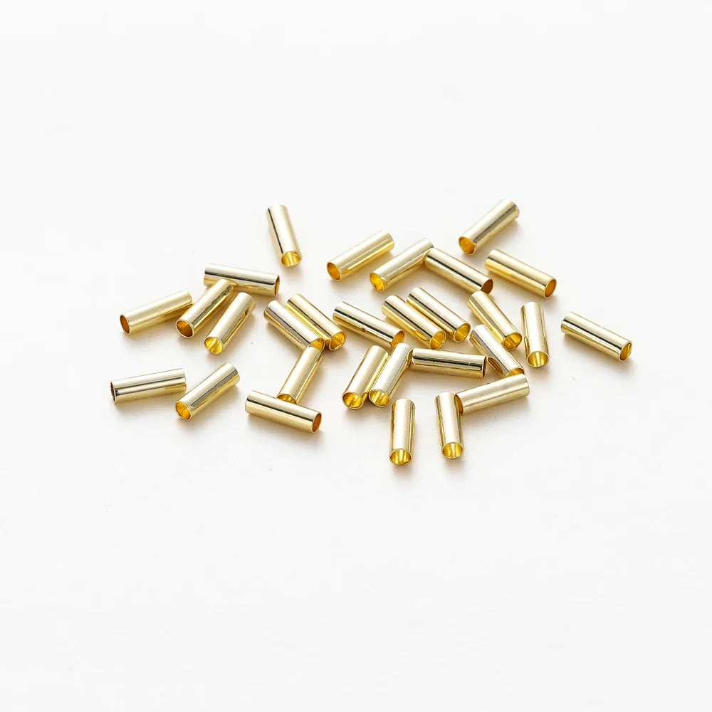 100pcs14K 18K Gold Plated Brass Noodle Tube Cylinder Straight Beads 5 6 7mm Spacer Loose Beads For DIY Bracelet Jewelry Making