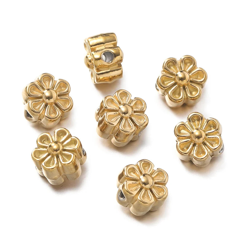10Pcs/Pack Stainless Steel Various Shape Gold Steel Color Texture Spacer Beads for DIY Bracelet Jewelry Making Accessories