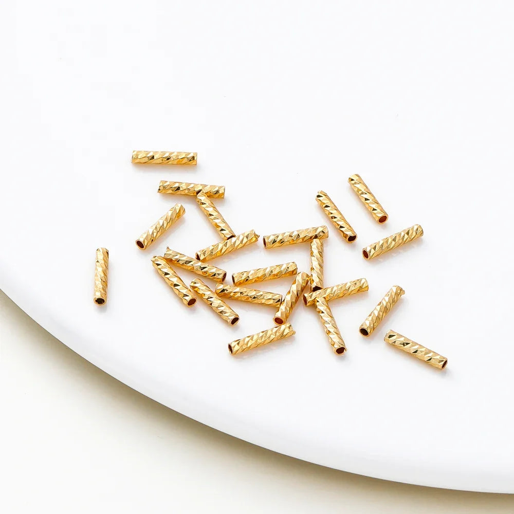 100pcs 7MM 10MM 14K 18K Gold Plated Brass Straight Tube for Bracelet Making StripeTubes Jewelry Supplies Diy Accessories