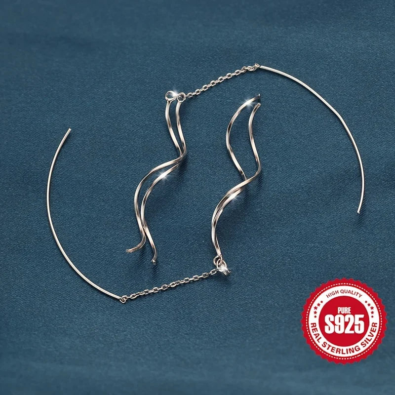 Elegant Crossed Wave S925 Silver Earrings for Women Suitable for Daily Commuting And Various Occasions Gift Essential