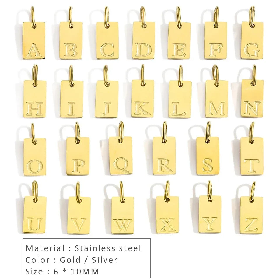 10PCS Alphabet Charm Pendant for Necklaces Stainless Steel Jewelry DIY Engraved Lettering Accessories Women's Fashion Jewelry
