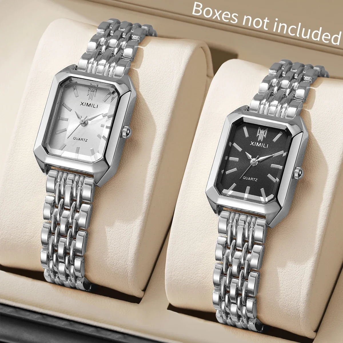 1/2/4PCS  Elegant Rectangle Woman Quartz Watch Luxury Stainless Steel Band Ladies Wristwatches Reloj Mujer（Without Box）