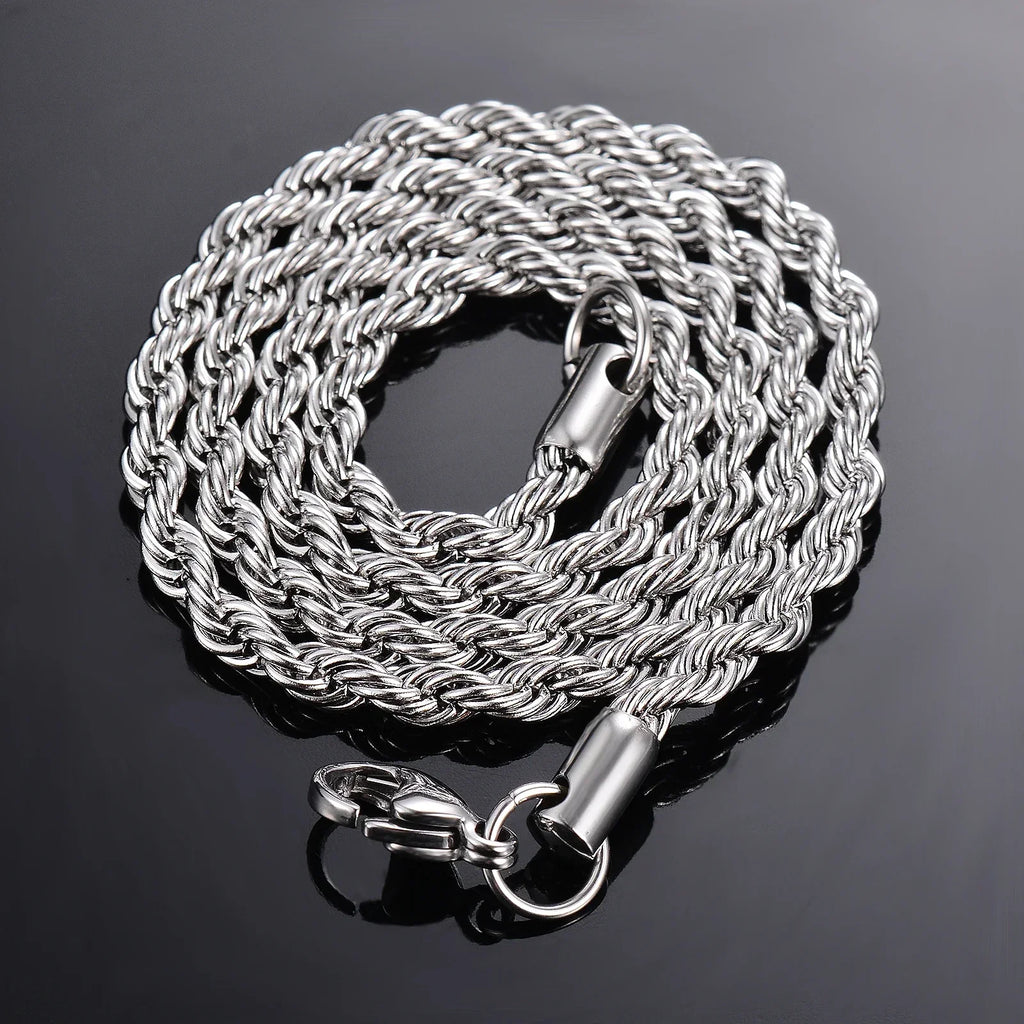 1 Pcs 925 Sterling Silver Width 2/3/4MM Rope Chain Necklace/Bracelet For Men Women Men Fashion Chain Necklace