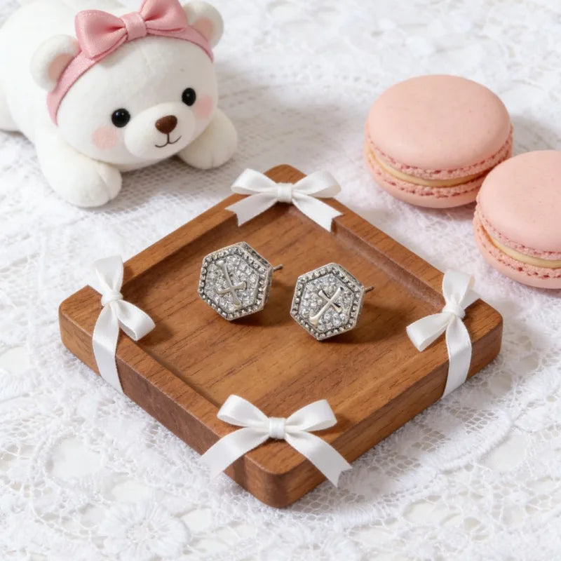 1 Pair Women's Copper Full Rhinestone Stud Earrings Zircon Cross Earrings Trendy And Fashionable Light Luxury Jewelry