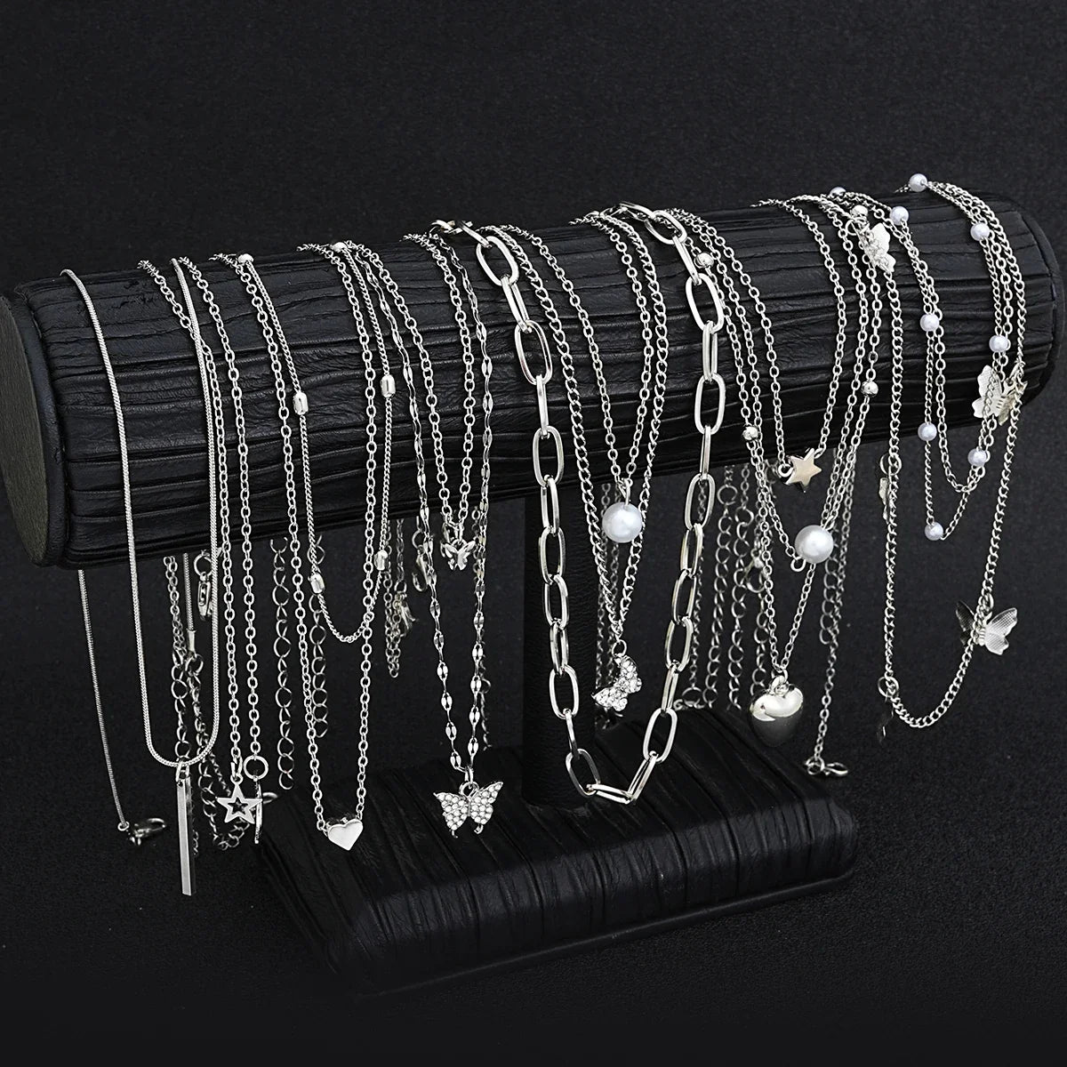 13Pcs/Set Simple Temperament Necklace Set Butterfly Pearl Heart Star Zircon Silver Color Necklace for Women Fashion Jewelry Gift