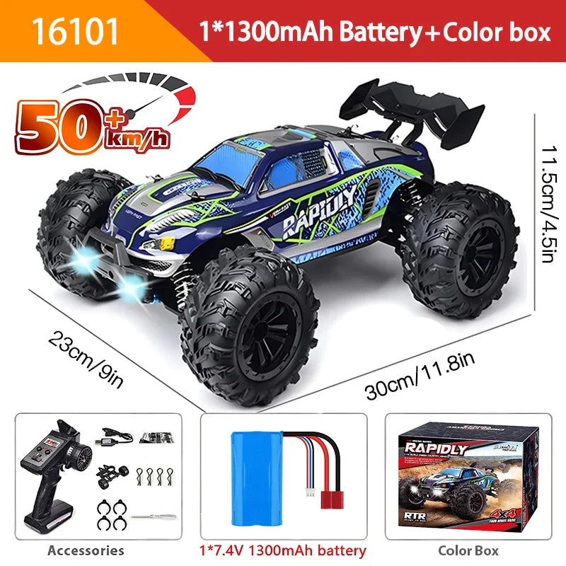 16103 Fast Rc Cars 50km/h 1/16 Off Road 4WD with LED Headlights,2.4G Waterproof Remote Control Monster Truck for Adults and Kids
