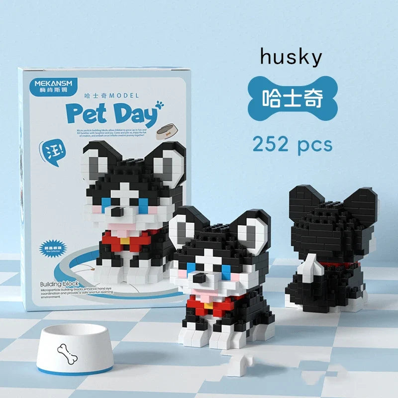 18 Styles Little Dog Cat Cute Pet Small Building Block Model Series Ornaments Children's Toys Miniature Bricks