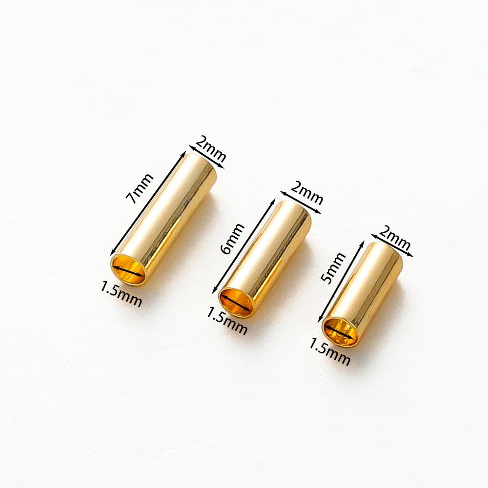100pcs14K 18K Gold Plated Brass Noodle Tube Cylinder Straight Beads 5 6 7mm Spacer Loose Beads For DIY Bracelet Jewelry Making