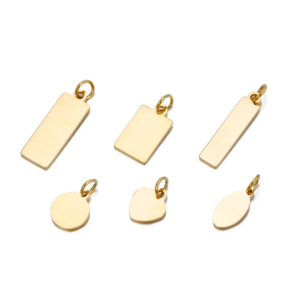 10PCS Custom Logo Tags Stainless Steel Charms for Necklace Bracelets 6 sizes to choose