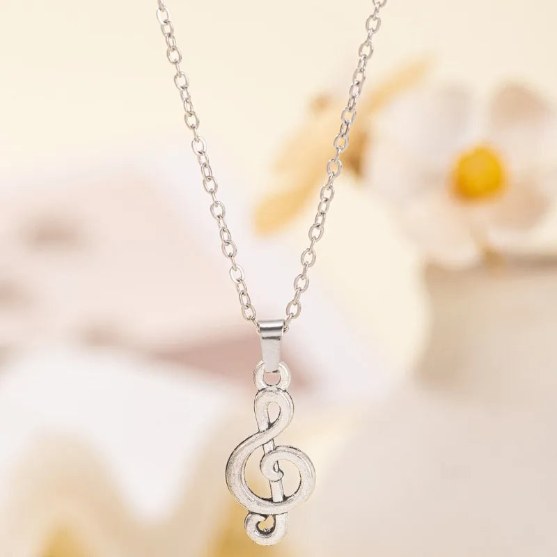 1 Piece Unisex Silvery Stainless Steel Music Note Pendant Necklace - Personalized Design Valentine's Day/Ramadan Gift