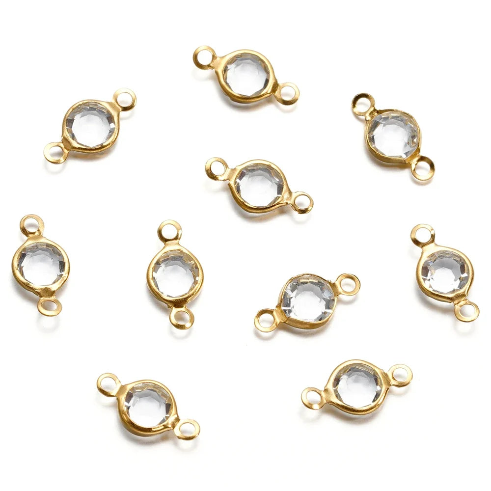 10pcs/lot Stainless Steel Crystal Round Double Ring Pendants for DIY Bracelet Necklace Beads Jewelry Making Accessories