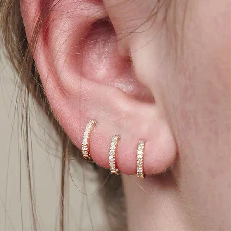1 Pair Minimal Exquisite Hoop Crystal Zirconia Small Huggie Thin Cartilage Earring For Women Helix Tragus Piercing Jewelry