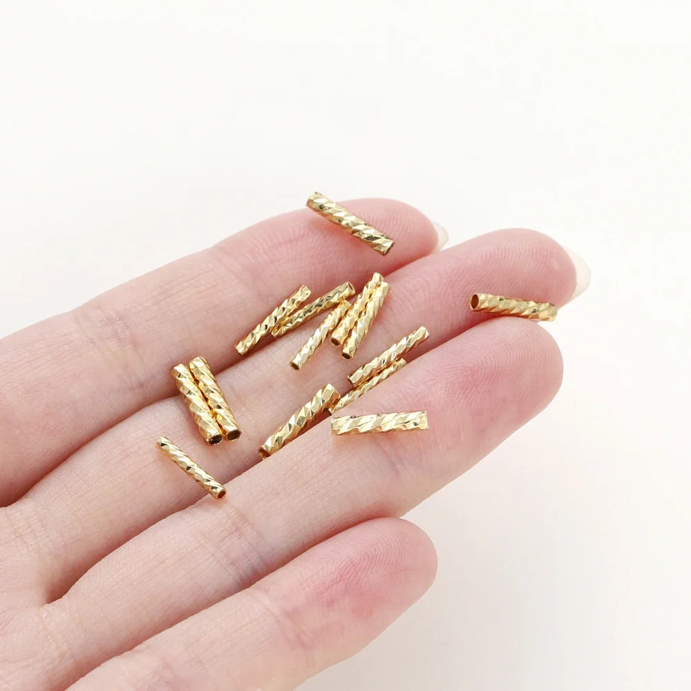 100pcs 7MM 10MM 14K 18K Gold Plated Brass Straight Tube for Bracelet Making StripeTubes Jewelry Supplies Diy Accessories
