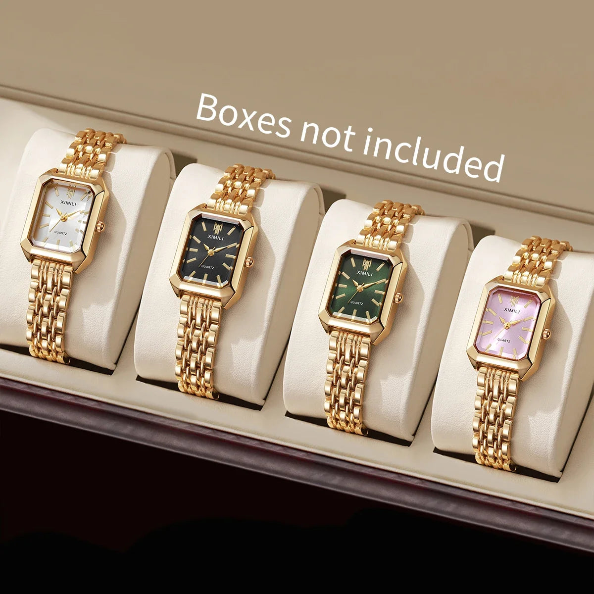 1/2/4PCS  Elegant Rectangle Woman Quartz Watch Luxury Stainless Steel Band Ladies Wristwatches Reloj Mujer（Without Box）