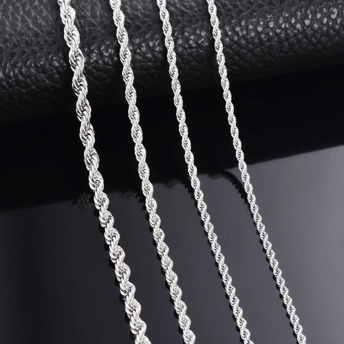 1 Pcs 925 Sterling Silver Width 2/3/4MM Rope Chain Necklace/Bracelet For Men Women Men Fashion Chain Necklace