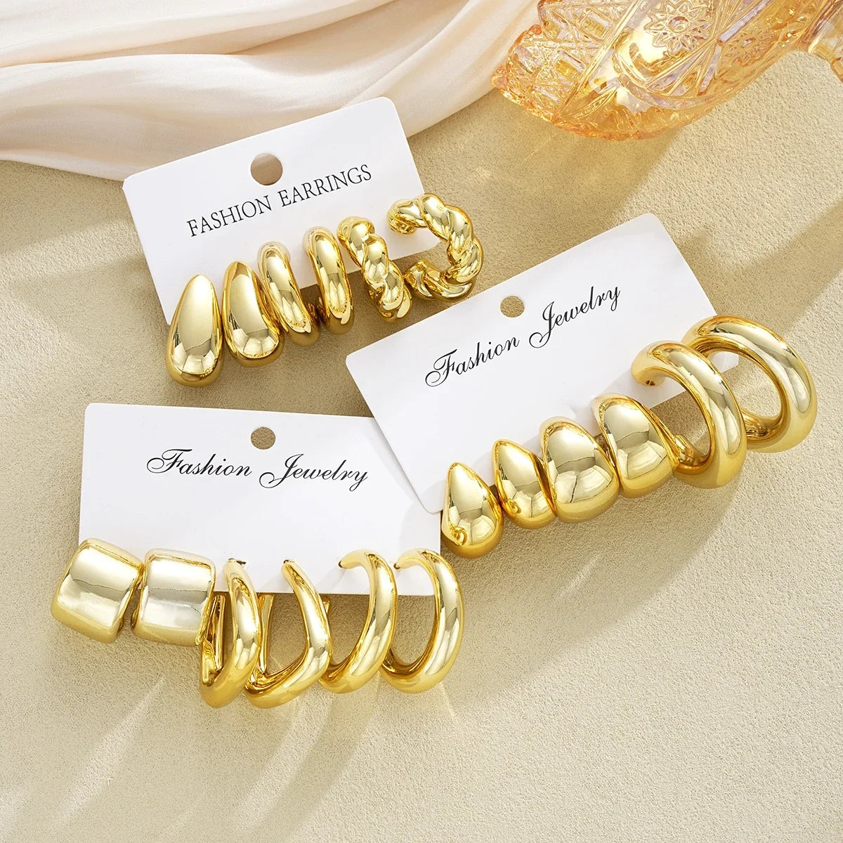 18 Pcs/Set Fashion Water Drop Earring For Women Vintage Exaggerated Geometric Twist Hoop Earrings Personalized Jewelry Gifts New