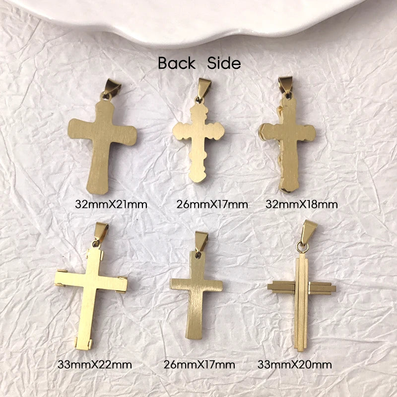 18K Gold Plated Stainless Steel Cross Pendant Vintage Inspired Double Cross Jewelry for Daily Wear & Special Occasions