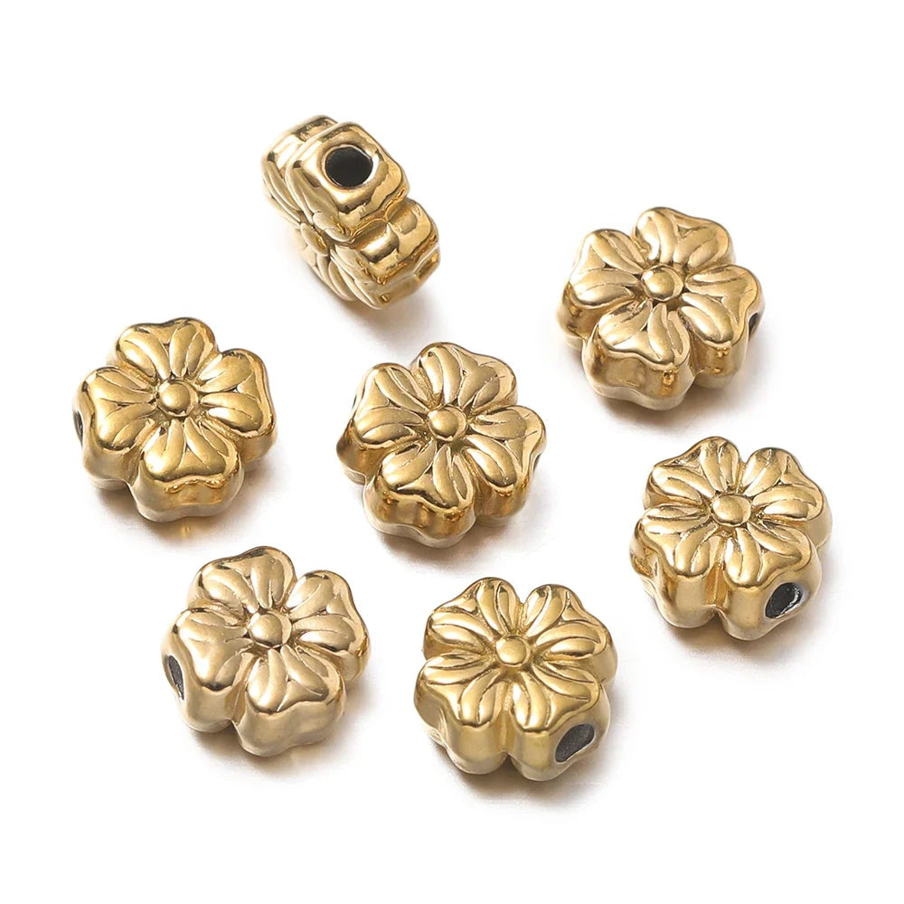 10Pcs/Pack Stainless Steel Various Shape Gold Steel Color Texture Spacer Beads for DIY Bracelet Jewelry Making Accessories