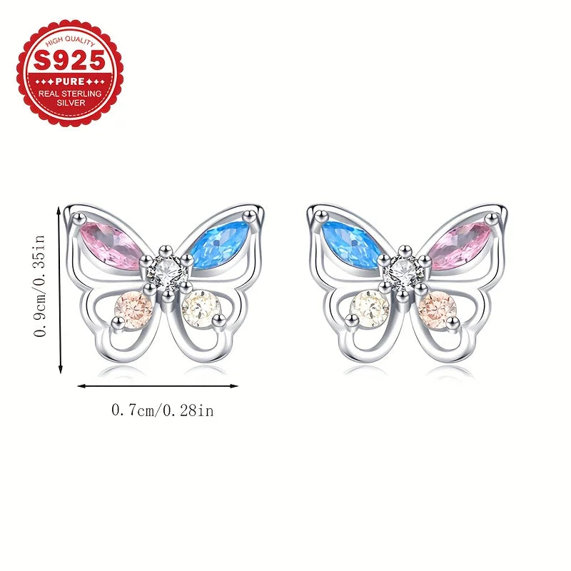 1 pair of high-end luxury earrings, pure silver colored zirconium butterfly earrings, dancing earrings, suitable for daily and m