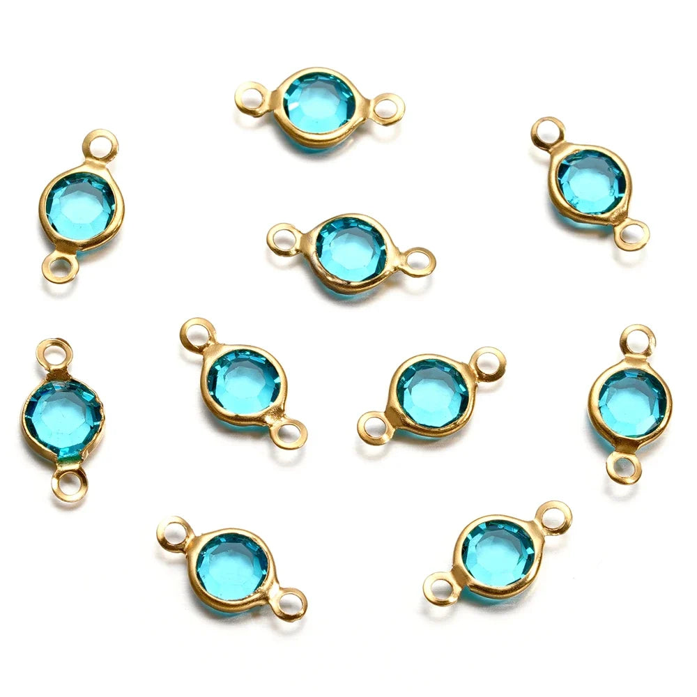 10pcs/lot Stainless Steel Crystal Round Double Ring Pendants for DIY Bracelet Necklace Beads Jewelry Making Accessories