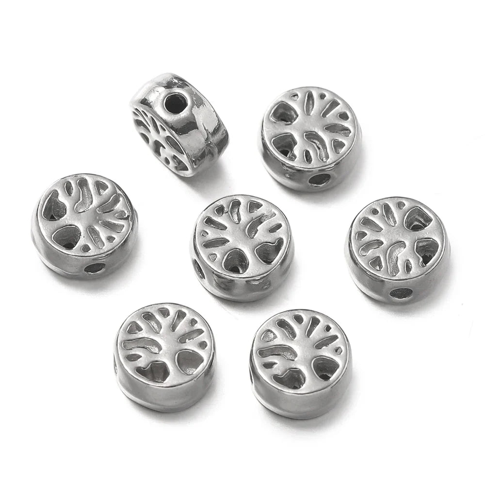 10Pcs/Pack Stainless Steel Various Shape Gold Steel Color Texture Spacer Beads for DIY Bracelet Jewelry Making Accessories
