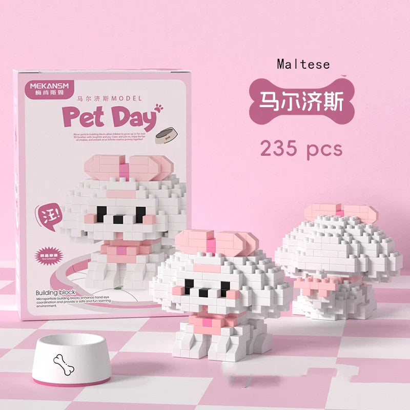 18 Styles Little Dog Cat Cute Pet Small Building Block Model Series Ornaments Children's Toys Miniature Bricks