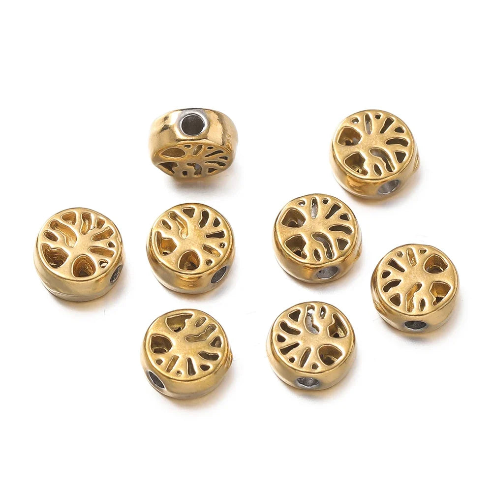 10Pcs/Pack Stainless Steel Various Shape Gold Steel Color Texture Spacer Beads for DIY Bracelet Jewelry Making Accessories