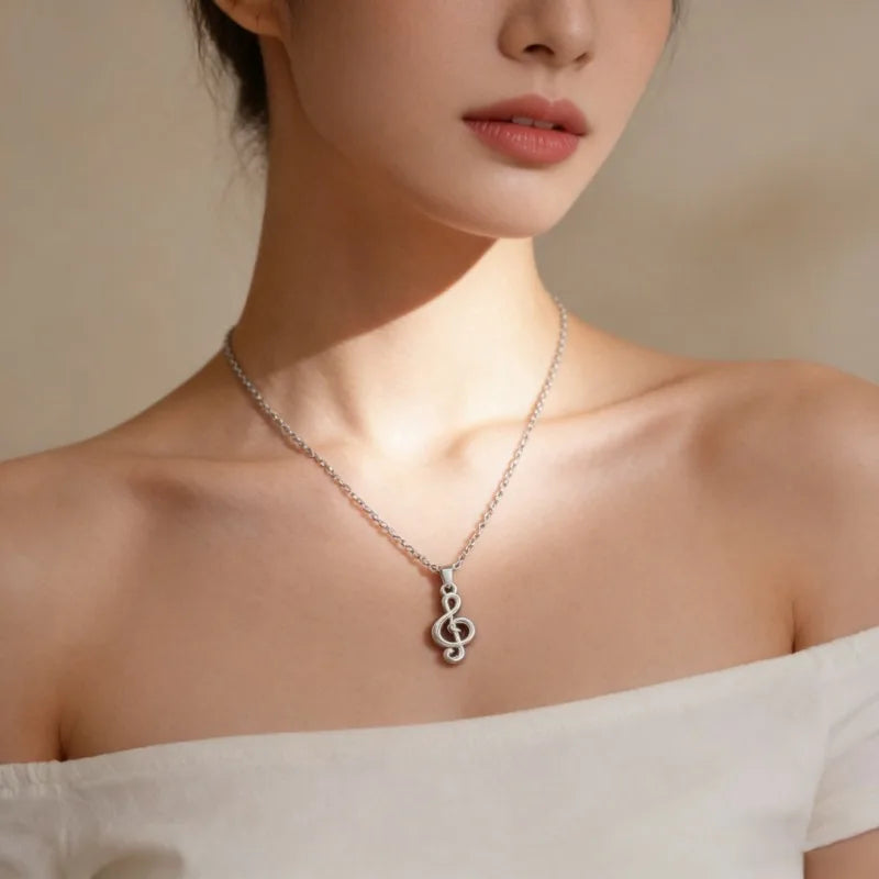 1 Piece Unisex Silvery Stainless Steel Music Note Pendant Necklace - Personalized Design Valentine's Day/Ramadan Gift