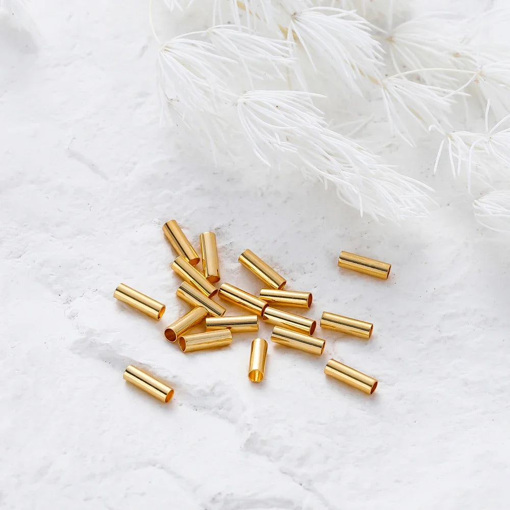 100pcs14K 18K Gold Plated Brass Noodle Tube Cylinder Straight Beads 5 6 7mm Spacer Loose Beads For DIY Bracelet Jewelry Making