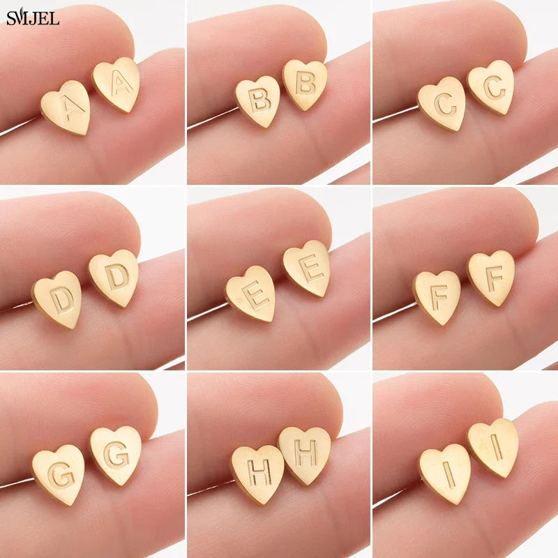 100% Stainless Steel A-Z Initial Earrings for Women Girls Personalize Letter Name Heart Stud Earring Family Jewelry Best Gifts