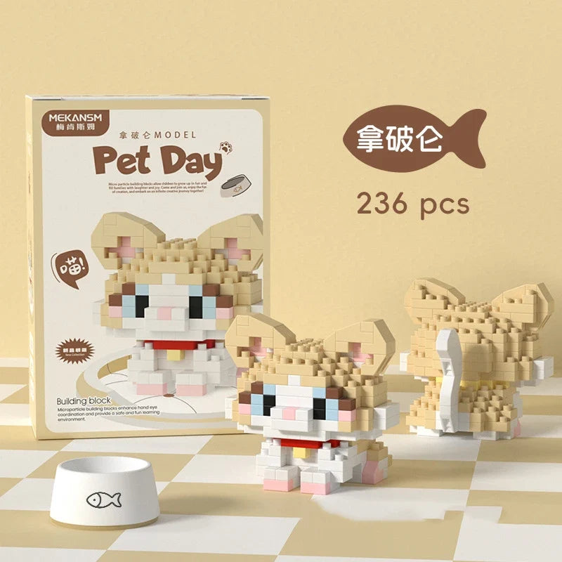 18 Styles Little Dog Cat Cute Pet Small Building Block Model Series Ornaments Children's Toys Miniature Bricks