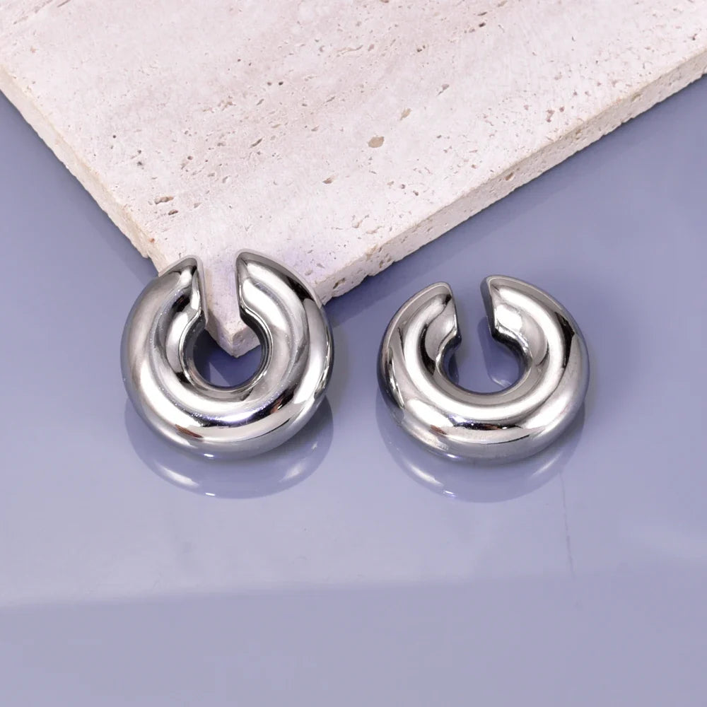 02 INS net red with stainless steel thick round tube hollow ear ring ear clip accessories wholesale