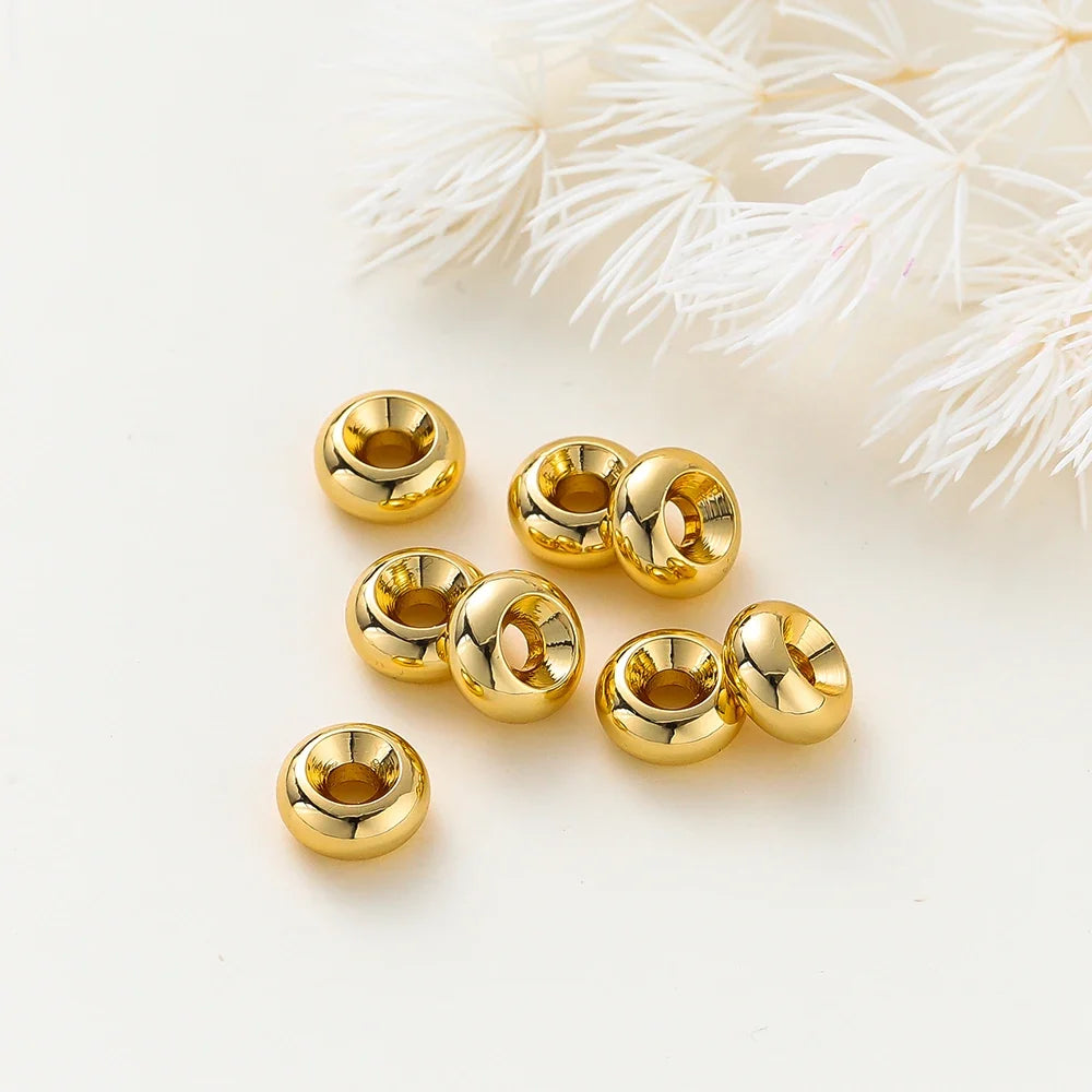 10-30pcs/lot 14K/18K Gold Plated Flat Round Bracelet Spacer Beads Circle Crafts Beads for Necklace Jewelry Accessories Findings