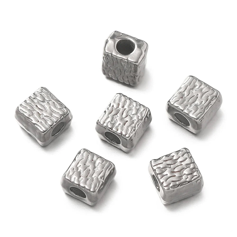 10Pcs/Pack Stainless Steel Various Shape Gold Steel Color Texture Spacer Beads for DIY Bracelet Jewelry Making Accessories