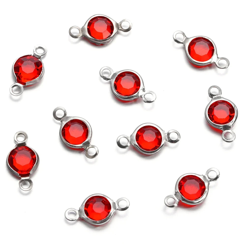10pcs/lot Stainless Steel Crystal Round Double Ring Pendants for DIY Bracelet Necklace Beads Jewelry Making Accessories
