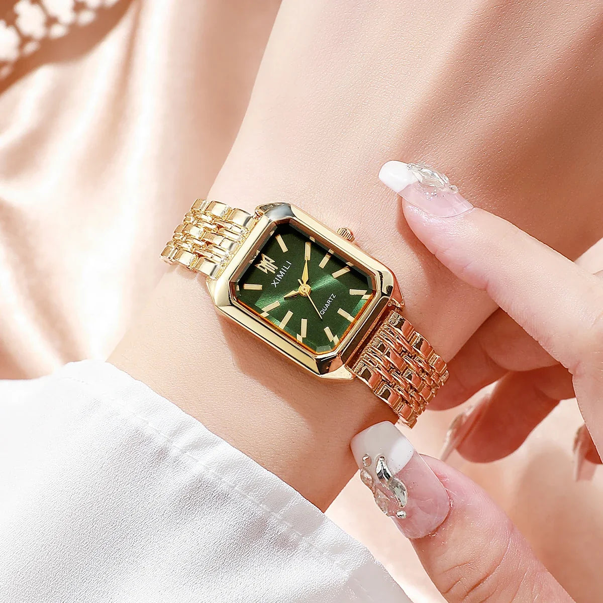 1/2/4PCS  Elegant Rectangle Woman Quartz Watch Luxury Stainless Steel Band Ladies Wristwatches Reloj Mujer（Without Box）