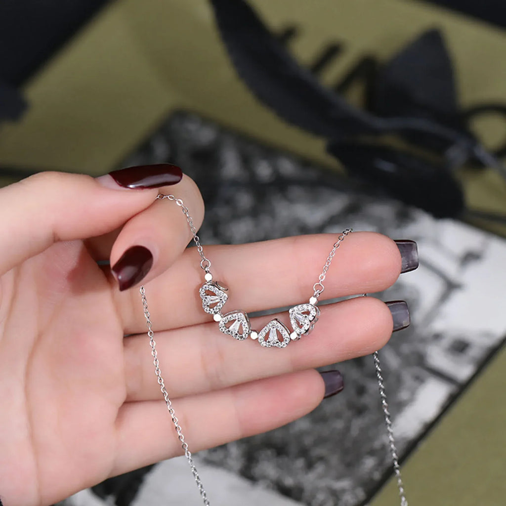 1pc Heart Shaped Four Leaf Clover Pendant Necklace Jewelry Zircon Women Love Clavicle Chain Gifts Openable ChokerJewelry
