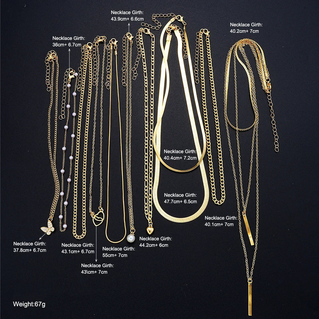 11 Pcs Simple Pearl Choker Necklaces Set for Women Fashion Layered Chain Star Cross Heart Pendant Charms Necklace Jewelry Gifts