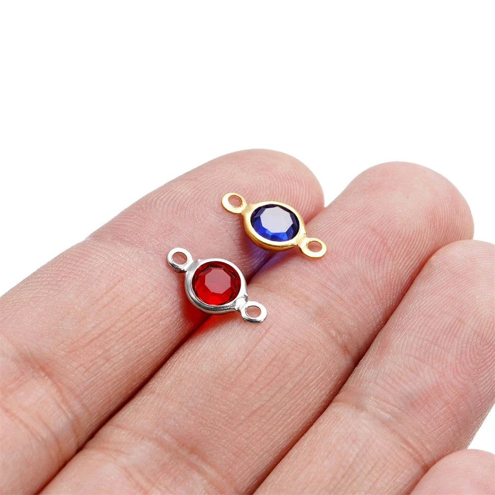 10pcs/lot Stainless Steel Crystal Round Double Ring Pendants for DIY Bracelet Necklace Beads Jewelry Making Accessories