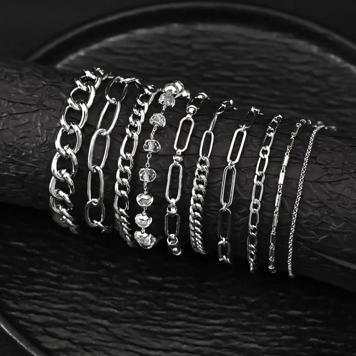 10pcs Stainless Steel Cuban Chain Bracelet for Men Women Figaro Vintage Metal Viking Kpop Pulseras Emo Cute Luxury Jewelry Gift