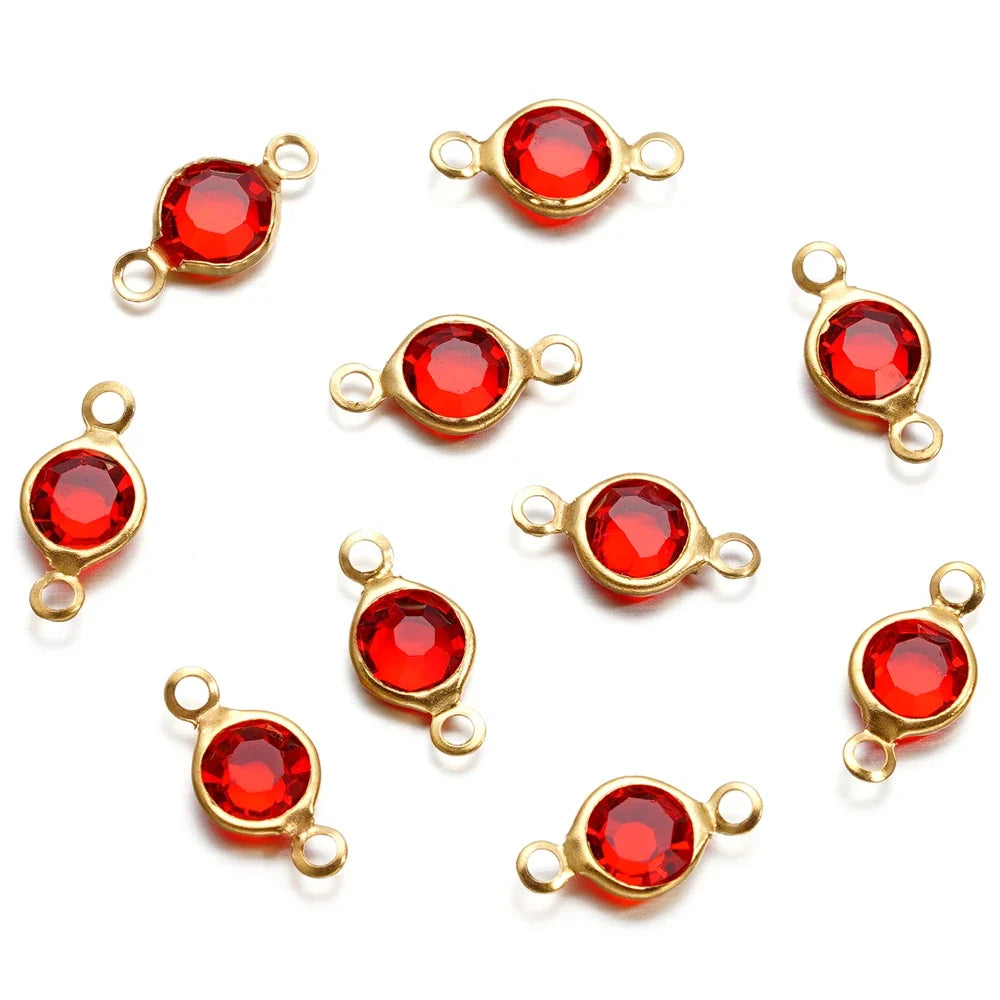 10pcs/lot Stainless Steel Crystal Round Double Ring Pendants for DIY Bracelet Necklace Beads Jewelry Making Accessories