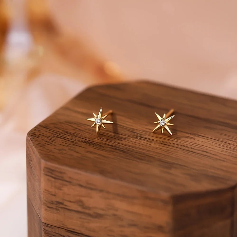 1 pair of elegant 925 sterling silver star earrings, synthetic zirconia, hypoallergenic, women's minimalist style, suitable for