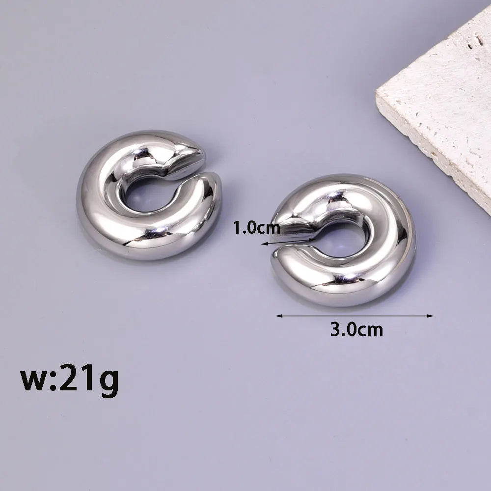 02 INS net red with stainless steel thick round tube hollow ear ring ear clip accessories wholesale