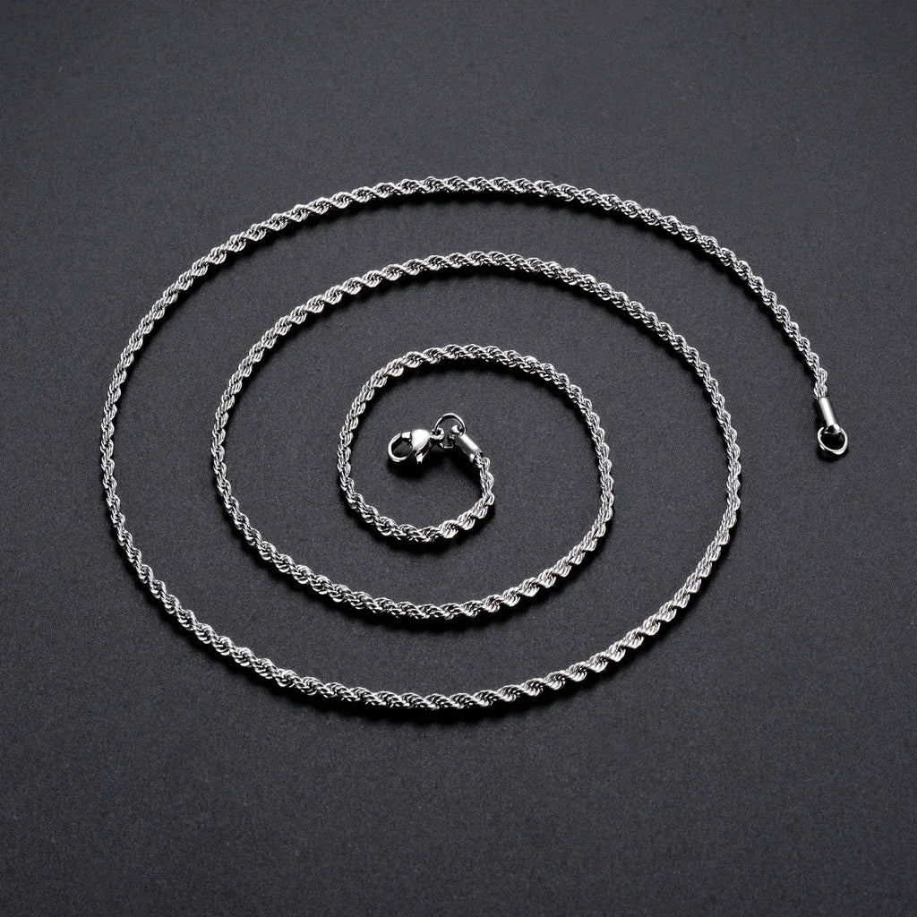 1 Pcs 925 Sterling Silver Width 2/3/4MM Rope Chain Necklace/Bracelet For Men Women Men Fashion Chain Necklace