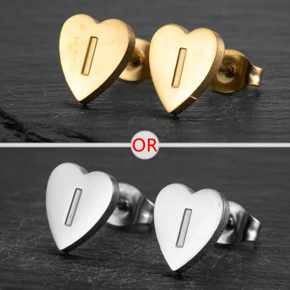 100% Stainless Steel A-Z Initial Earrings for Women Girls Personalize Letter Name Heart Stud Earring Family Jewelry Best Gifts
