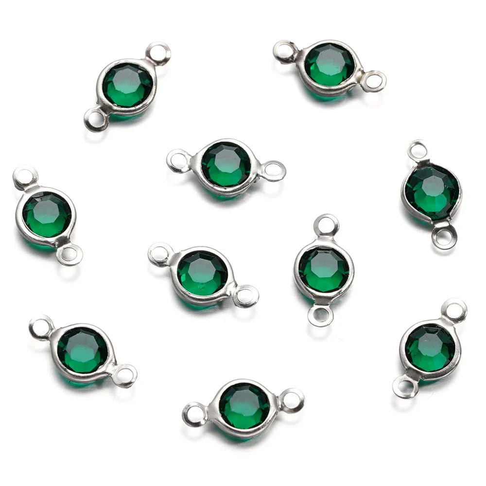 10pcs/lot Stainless Steel Crystal Round Double Ring Pendants for DIY Bracelet Necklace Beads Jewelry Making Accessories