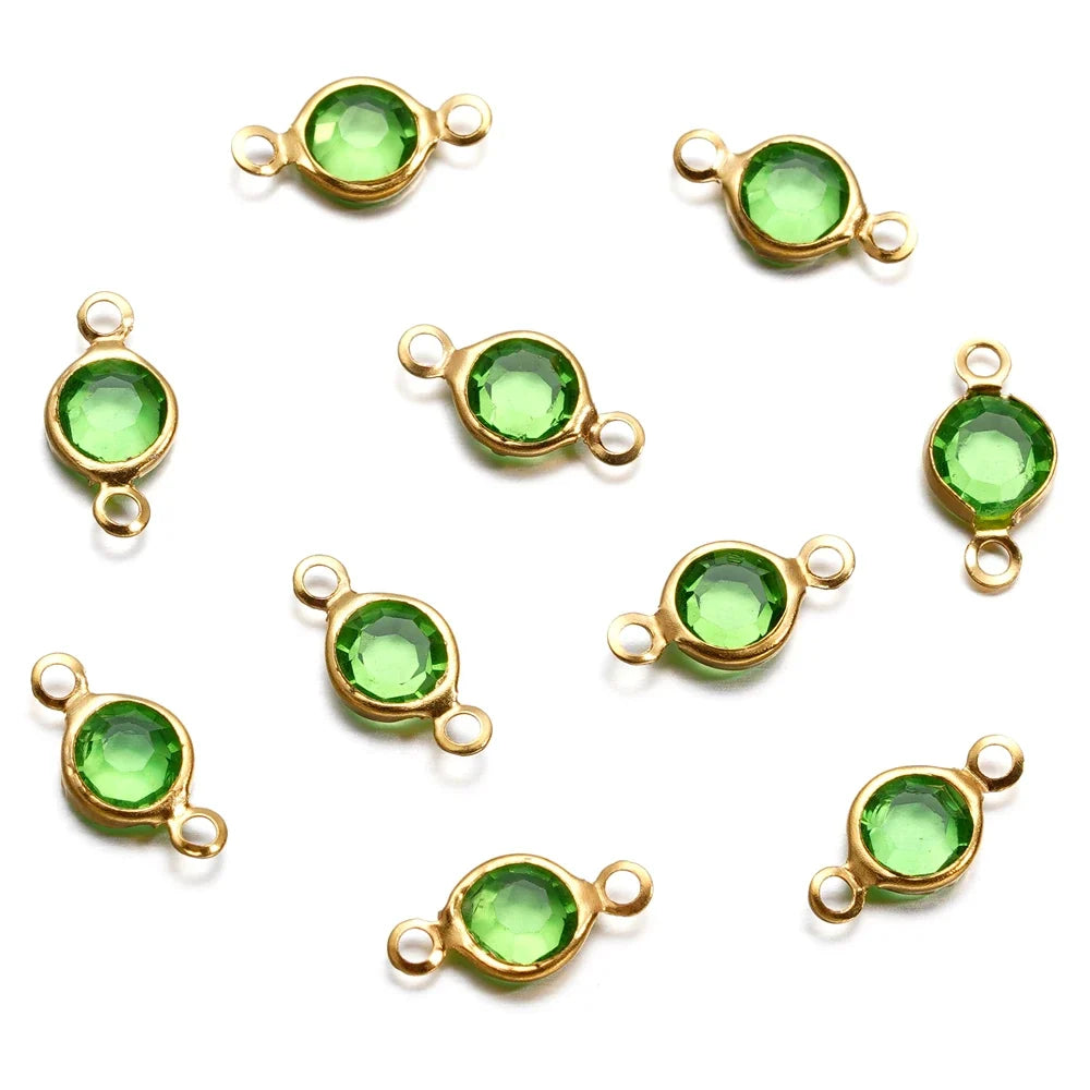 10pcs/lot Stainless Steel Crystal Round Double Ring Pendants for DIY Bracelet Necklace Beads Jewelry Making Accessories