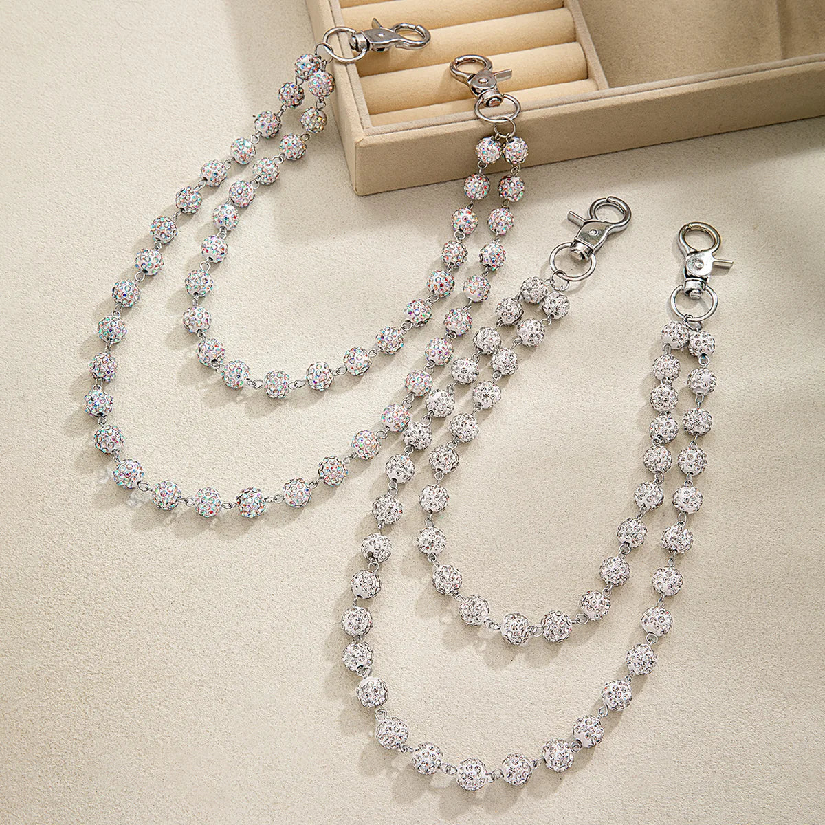 1 Hip Hop Trendy Colorful Zirconia Ball Double Layer Stacked Neutral Style Pants Chain Simple and Versatile Body Chain
